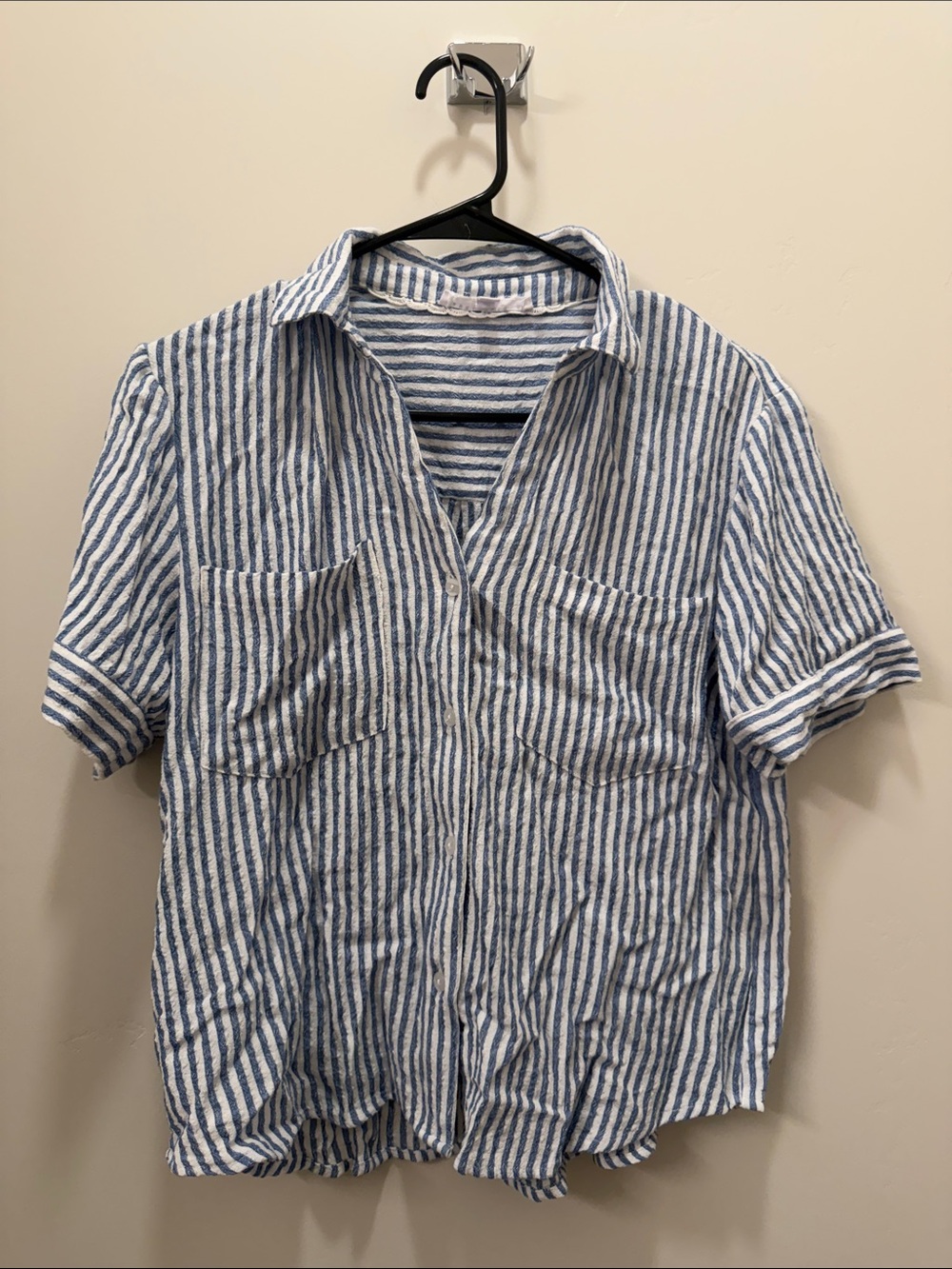 Jane and Delancey Blue & White Striped Short-Sleeve Button-Down